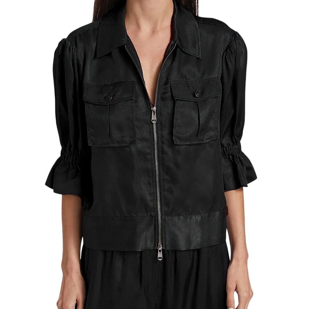 Cinq à Sept Holly Black Puff Sleeve Utility Zippered Jacket Size M